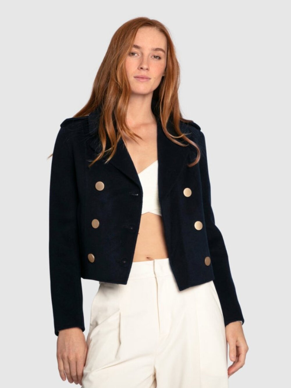 Belle and Bloom Love Me Now Wool Blend Military Style Coat Navy (Sz M)